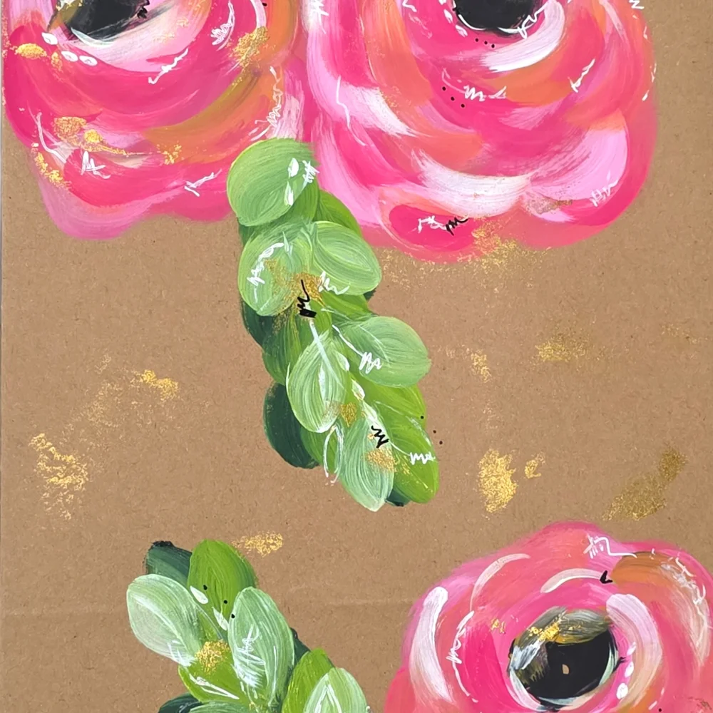 Set Of Three Gift Bags Hand Painted Hand Crafted Pink Floral C64